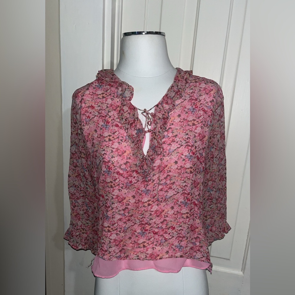 SilkLand Pink Floral Blouse